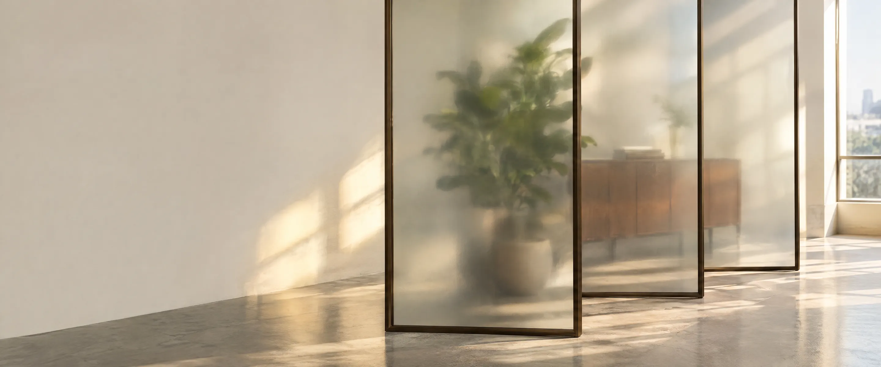 Frosted glass panels in a sunlit interior